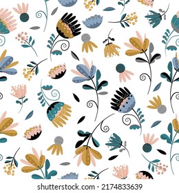 Hand drawn cute floral small seamless pattern for fashion prints decoration, fabric, wallpaper and all prints on background earth tone color.
