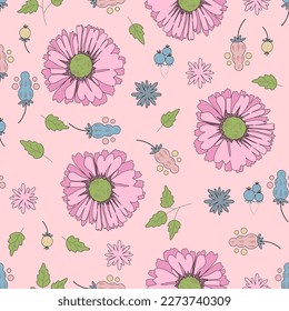 Hand drawn cute floral small seamless pattern for fashion prints decoration, fabric, wallpaper and all prints on background earth tone color.