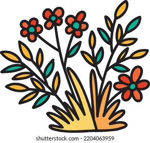Hand Drawn cute flower bush illustration isolated on background
