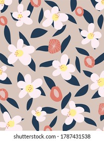 Hand drawn cute flower pattern background.