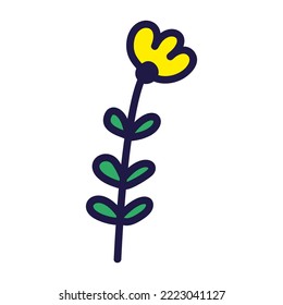 Hand drawn cute flower. Stylized flower in doodle style. Freehand botanical print. Floral element isolated. Print, poster design. Vector illustration