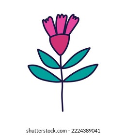 Hand drawn cute flower. Stylized flower in doodle style. Freehand botanical print. Floral element isolated. Print, poster design. Vector illustration