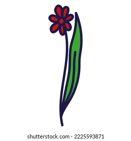 Hand drawn cute flower. Stylized flower in doodle style. Freehand botanical print. Floral element isolated. Print, poster design. Vector illustration