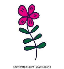 Hand drawn cute flower. Stylized flower in doodle style. Freehand botanical print. Floral element isolated. Print, poster design. Vector illustration