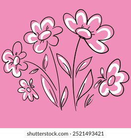 Hand drawn cute flowers and leaves vector