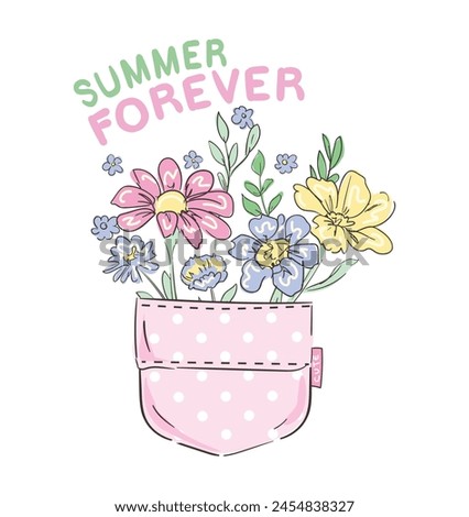 Hand drawn cute flowers in the pocket vector illustration