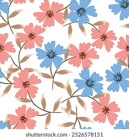 Hand drawn cute flowers, seamless patterns with floral for fabric, textiles, clothing, wall art, wallpaper, cover, banner, poster, interior decor, natural backgrounds.