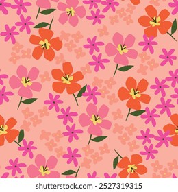 Hand drawn cute flowers, seamless patterns with floral for fabric, textiles, clothing, wall art, wallpaper, cover, banner, poster, interior decor, natural backgrounds.