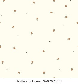 Hand drawn cute flowers and small hearts on white background. Vector illustration with flowers and dots.