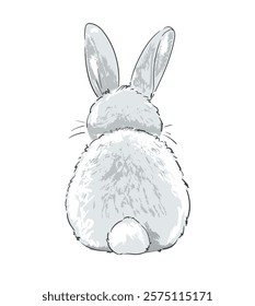 Hand Drawn Cute Fluffy Rabbit Sitting Back Illustration Vector