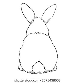 Hand Drawn Cute Fluffy Rabbit Sitting Back Illustration Vector