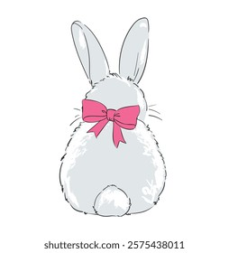 Hand Drawn Cute Fluffy Rabbit Sitting Back Illustration Vector