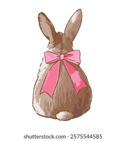 Hand Drawn Cute Fluffy Rabbit Sitting Back Illustration Vector