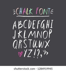 Hand drawn cute font set. ABC, alphabet. Funny chalk letters. Clipart, isolated vector letters and decor elements