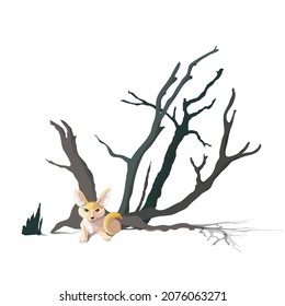 Dibujo manual de la ilustración del fennec de zorro lindo para la impresión de camisetas. El deseo de magia en el desierto. Ilustración de afiches, diseño de postales. EPS10 vectores