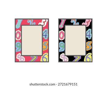 handgezeichneter, niedlicher Rahmen mit Ziffernornament als Muster Illustrationen Set