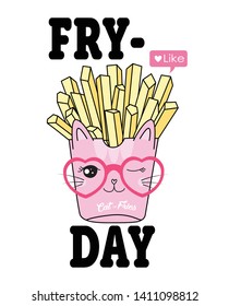 Hand drawn cute french fries illustration for t shirt printing