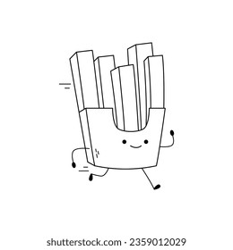 Hand drawn cute fries cartoon character running