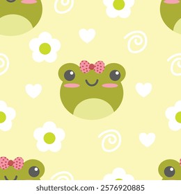 Hand drawn cute frog seamless pattern. Suitable for use for children's and baby product, backdrop, wrapping paper, and also printed on fabrics for clothes, t-shirts, blankets, textiles, etc