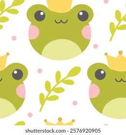 Hand drawn cute frog seamless pattern. Suitable for use for children's and baby product, backdrop, wrapping paper, and also printed on fabrics for clothes, t-shirts, blankets, textiles, etc