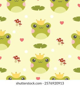 Hand drawn cute frog seamless pattern. Suitable for use for children's and baby product, backdrop, wrapping paper, and also printed on fabrics for clothes, t-shirts, blankets, textiles, etc