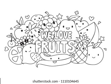 Hand drawn cute fruits for printed tee, wallpaper and other usages. Vector illustration