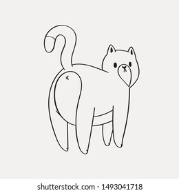 Hand drawn cute funny cat illustration use for cards, print. Scandinavian style pretty pet in cartoon style black on white background. Collection of adorable pretty purebred pet animal