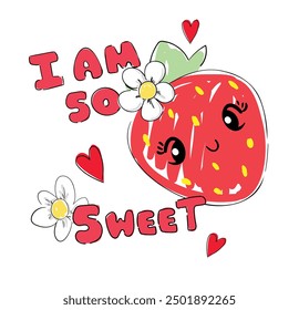 Hand Drawn cute funny illustration with Strawberry vector, Kids print art 