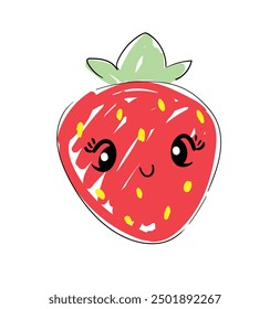 Dibujado a mano linda ilustración divertida con Vector de fresa, arte de impresión para niños 