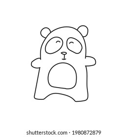 hand drawn cute funny smile happy panda line drawing illustration for coloring