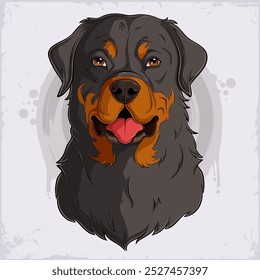 Hand drawn cute German dog breed Rottweiler Metzgerhund head panting isolated on white background