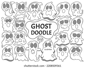 Hand Drawn Cute Ghost Doodle Collection Stock Vector (Royalty Free ...