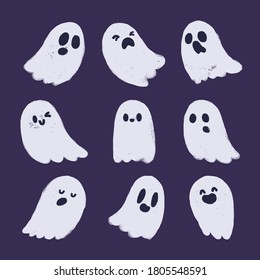 Hand drawn cute ghosts collection.