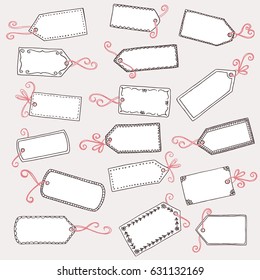 Hand Drawn, Cute Gift Labels Or Price Tags With Pink Bow