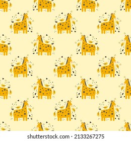 hand drawn cute giraffe seamless pattern
