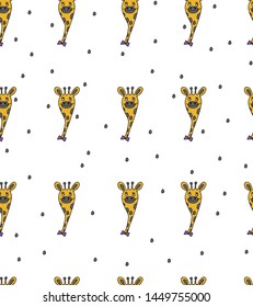 Hand drawn cute  giraffes on isolated background. Doodle Art.