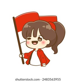 Hand drawn Cute girl celebrate indonesia independence day 
