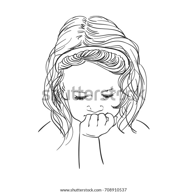 Hand Drawn Cute Girl Face Lowered Stock Vector Royalty Free