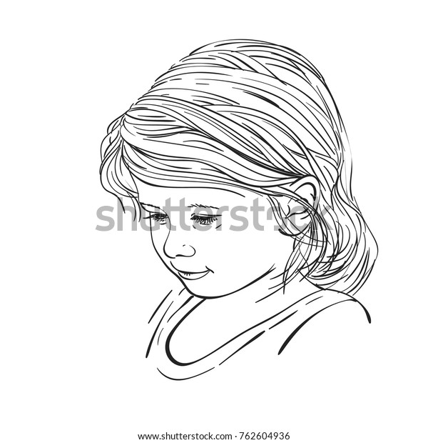 Hand Drawn Cute Girl Face Lowered Stock Vector Royalty Free