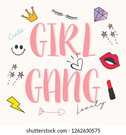 Hand drawn cute girls fashion, cute cartoon badges, illustration for t shirt printing