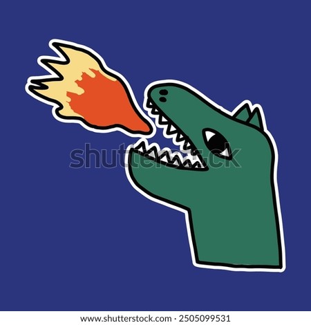 Hand drawn cute godzilla spitting fire illustration