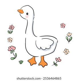 Hand drawn cute goose background vector illustration 