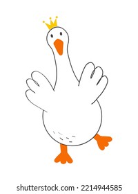 Hand drawn cute goose. Modern vector illustration.
