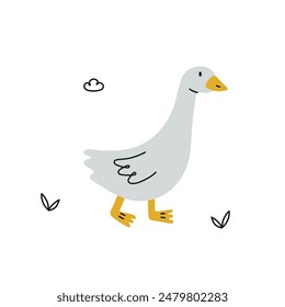 Hand drawn cute goose simple vector illustration