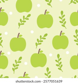 Hand drawn cute green apple seamless pattern. Suitable for use for wallpaper, backdrop, wrapping paper, fabrics, textile, packaging, etc