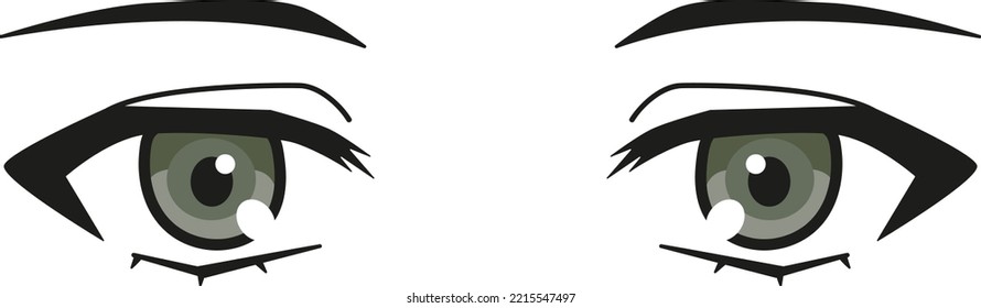 Hand drawn cute green beautiful anime eyes isolated on white background. Eyes in manga cartoon style for drawing, books, print, visual, posters, covers, web design. 