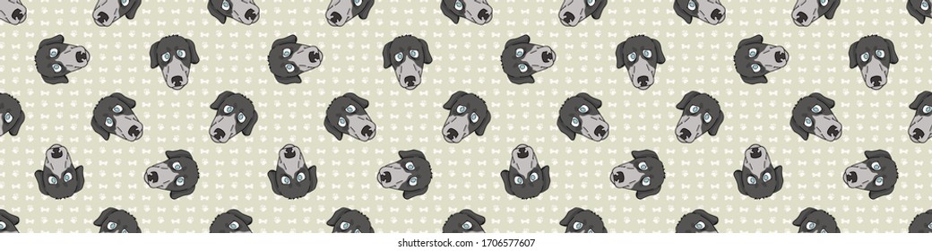 Hand drawn cute greyhound dog face breed seamless border pattern. Purebred pedigree domestic dog background. Dog lover fast racing pet washi ribbon. Kennel pooch EPS 10. 