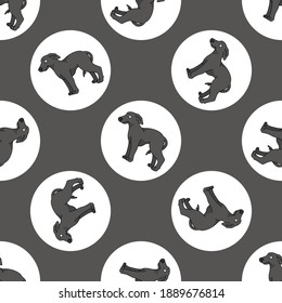 Hand drawn cute Greyhound dog breed in polka dot seamless vector pattern. Purebread pedigree puppy domestic on dotty background. Dog lover sighthound all over print. Kennel club pooch. 