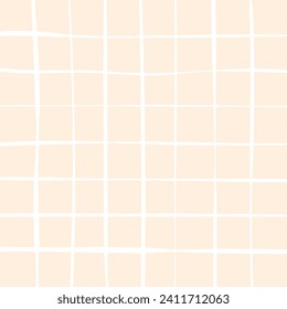 Hand drawn cute grid. doodle beige, white, pale plaid pattern with Checks. Graph square background with texture. Line art freehand grid vector outline grunge print.