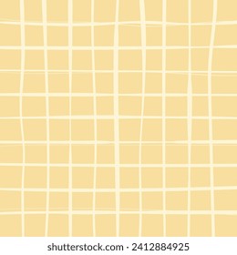 Hand drawn cute grid. doodle beige, yellow, pale, white plaid pattern with Checks. Graph square background with texture. Line art freehand grid vector outline grunge print.